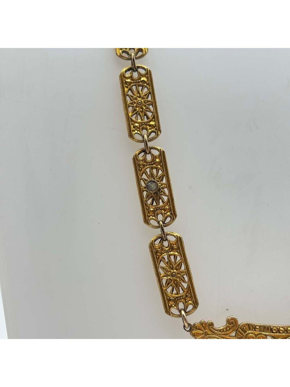 Birks Art Deco Filigree Statement Necklace Amber Crystal - Picture 4 of 7